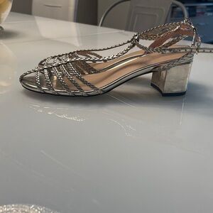 J. Crew Metallic Strappy Block Heels light gold like new worn once size 9